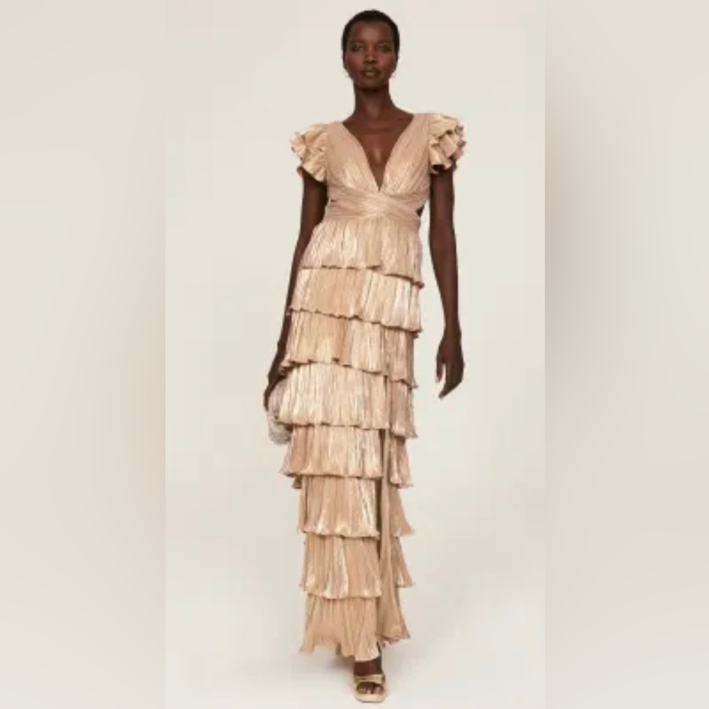 Leena for Mac Duggal Gold Ruffle Gown Women Size 14